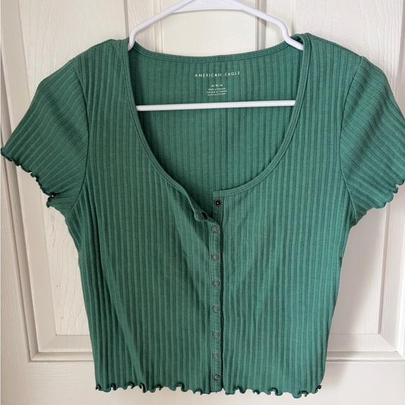 American Eagle Outfitters Tops - American Eagle Outfitters Teal Ribbed Crop Top